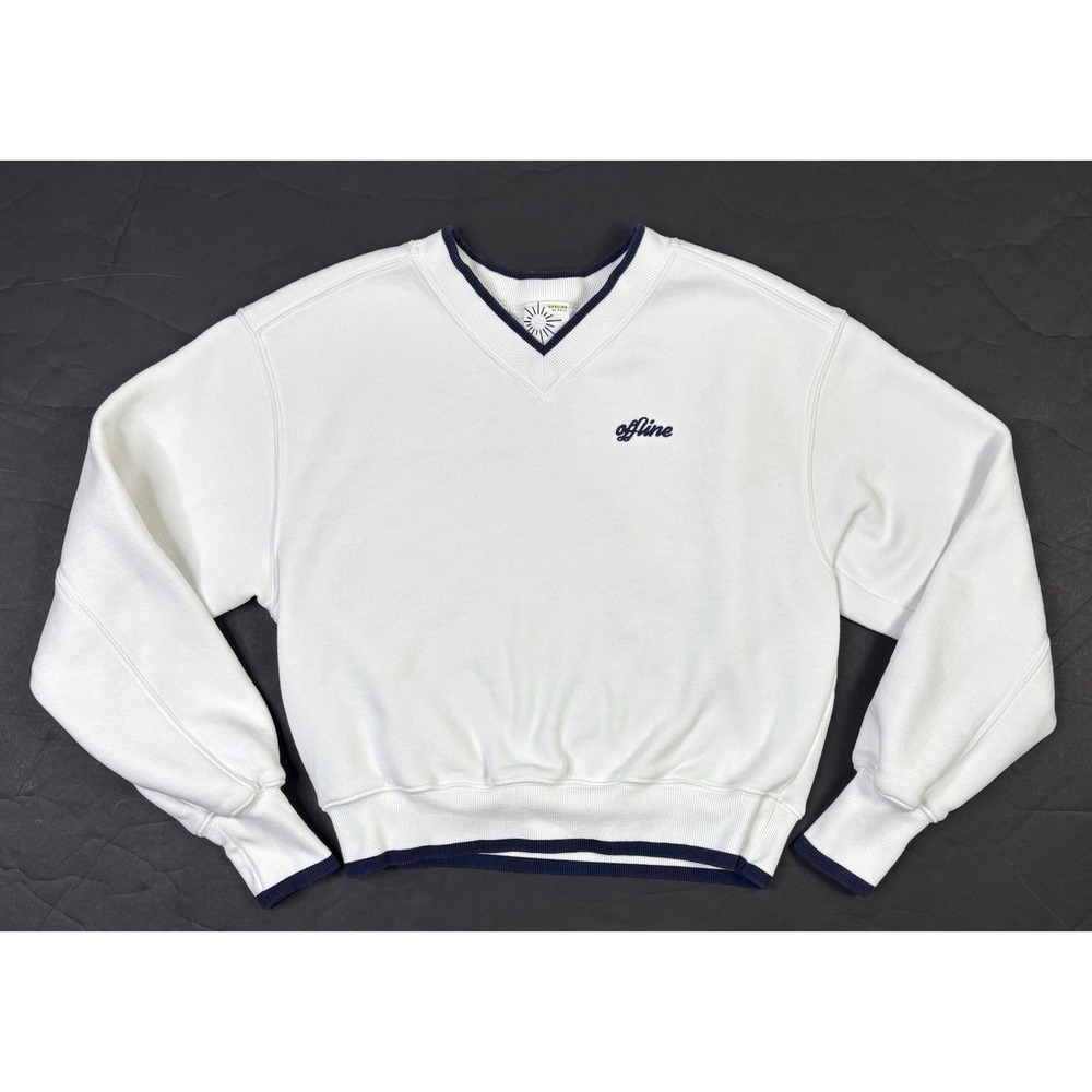 Offline by Aerie Top Women's XXS White Long Sleeve Cropped V-Neck Sweatshirt